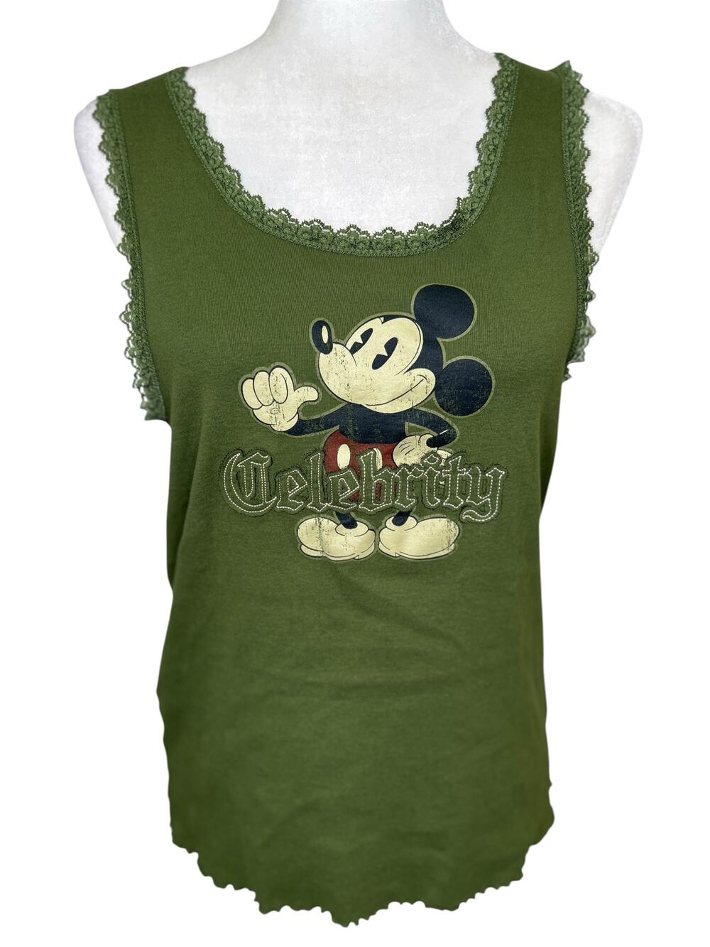 Walt Disney World "Celebrity" Mickey Mouse Green Tank Top Lace Trim Girls XL